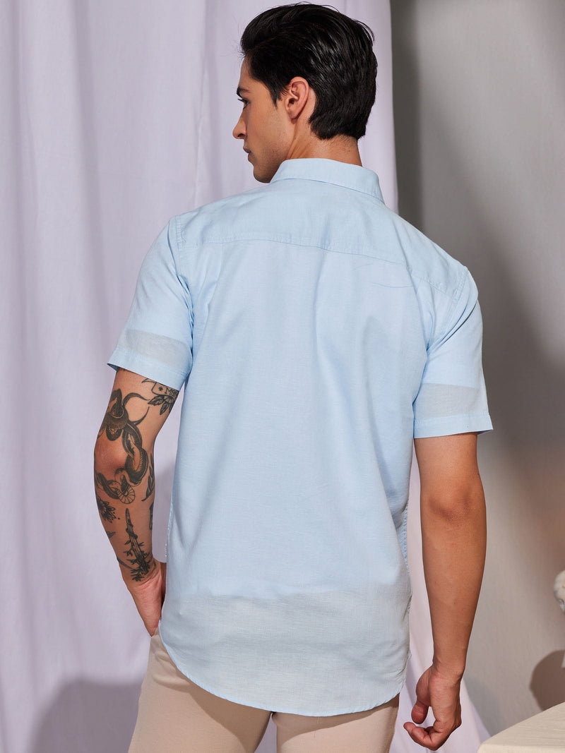 Blue Linen Cargo Shirt