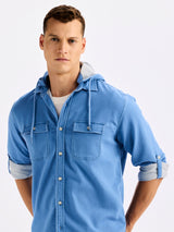 Blue Hooded Denim Shirt