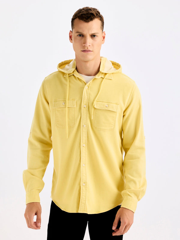Yellow Hooded Denim Shirt