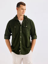 Olive Hooded Denim Shirt