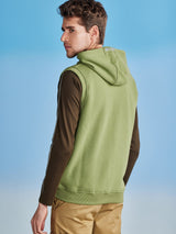 Green Fleece Sleeve Less Hooded Sweatshirt