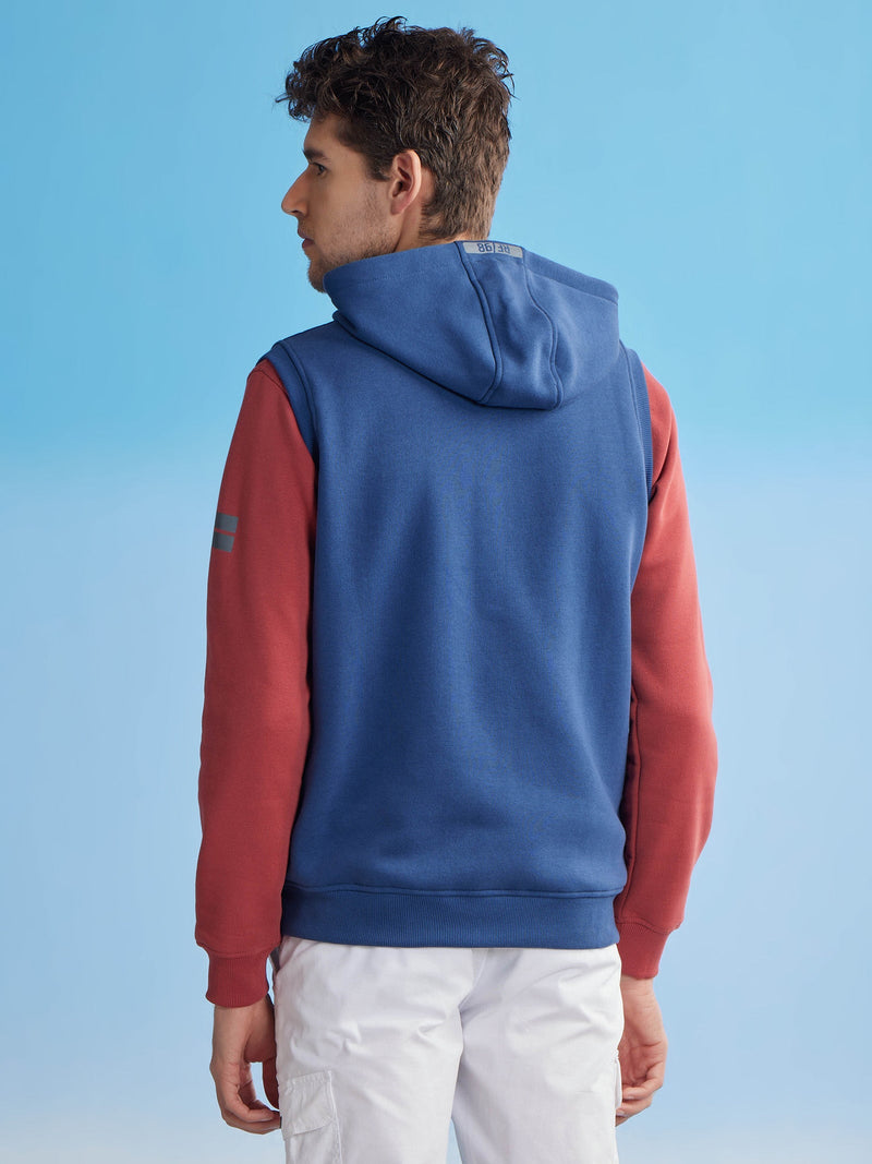 Blue Fleece Sleeve Less Hooded Sweatshirt