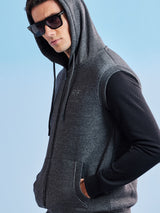 Black Fleece Sleeve Less Hooded Sweatshirt