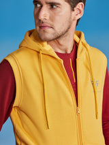 Yellow Fleece Sleeve Less Hooded Sweatshirt