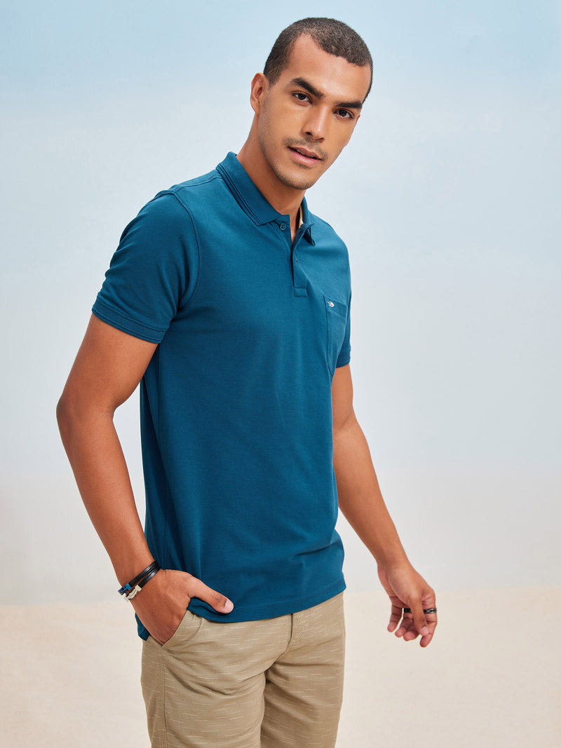 Blue Solid Polo T-Shirt