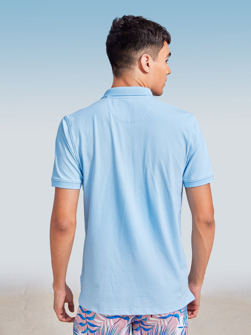 Blue Solid Stretch Polo T-Shirt