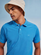 Blue Solid Stretch Polo T-Shirt
