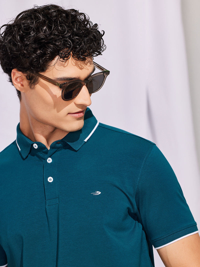 Teal Stretch Polo T-Shirt