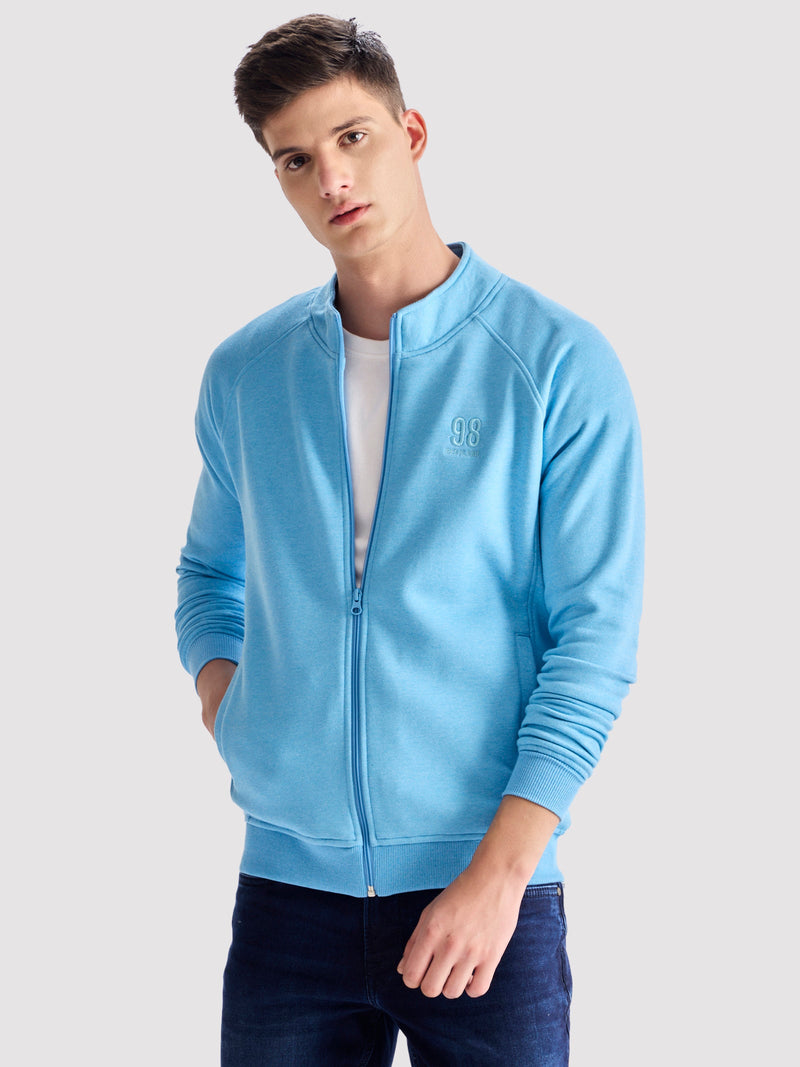 Blue Fleece High Neck Sweatshirt