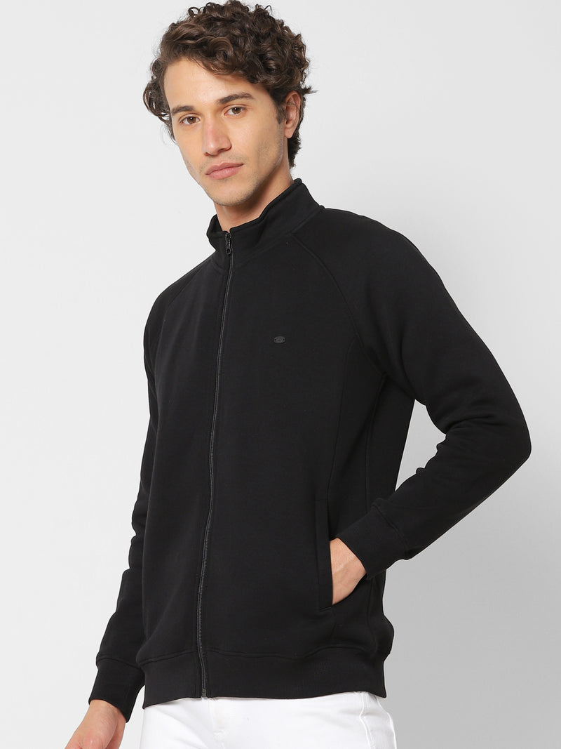 Black Plain Zipped Sweatshirt