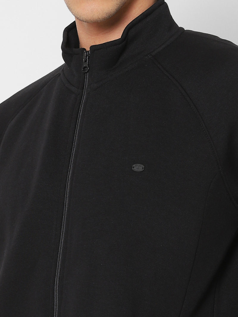 Black Plain Zipped Sweatshirt
