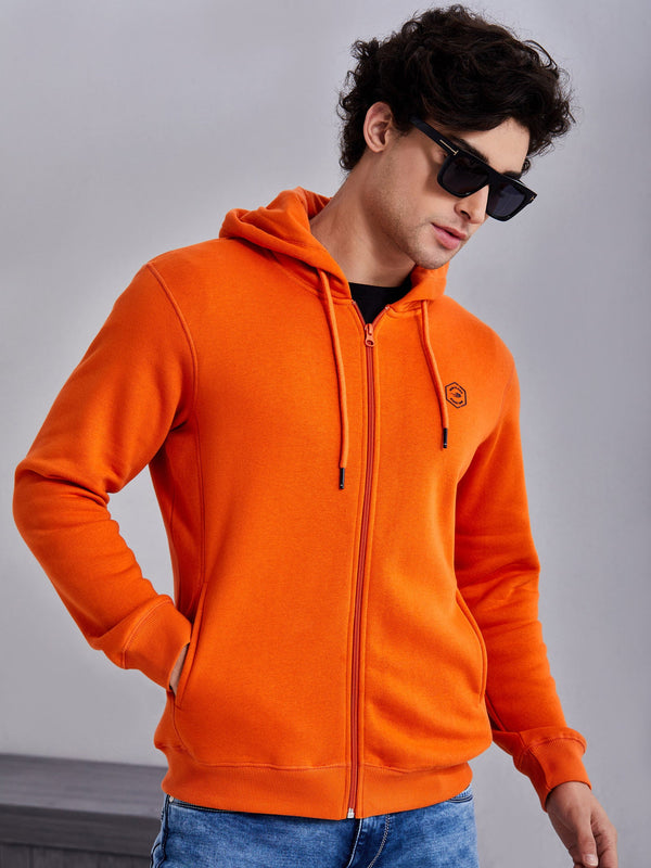 Orange Fleece Hooded Sweatshirt