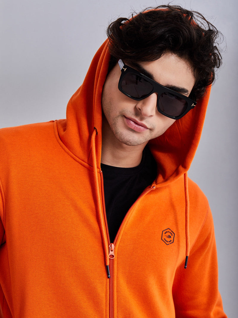 Orange Fleece Hooded Sweatshirt