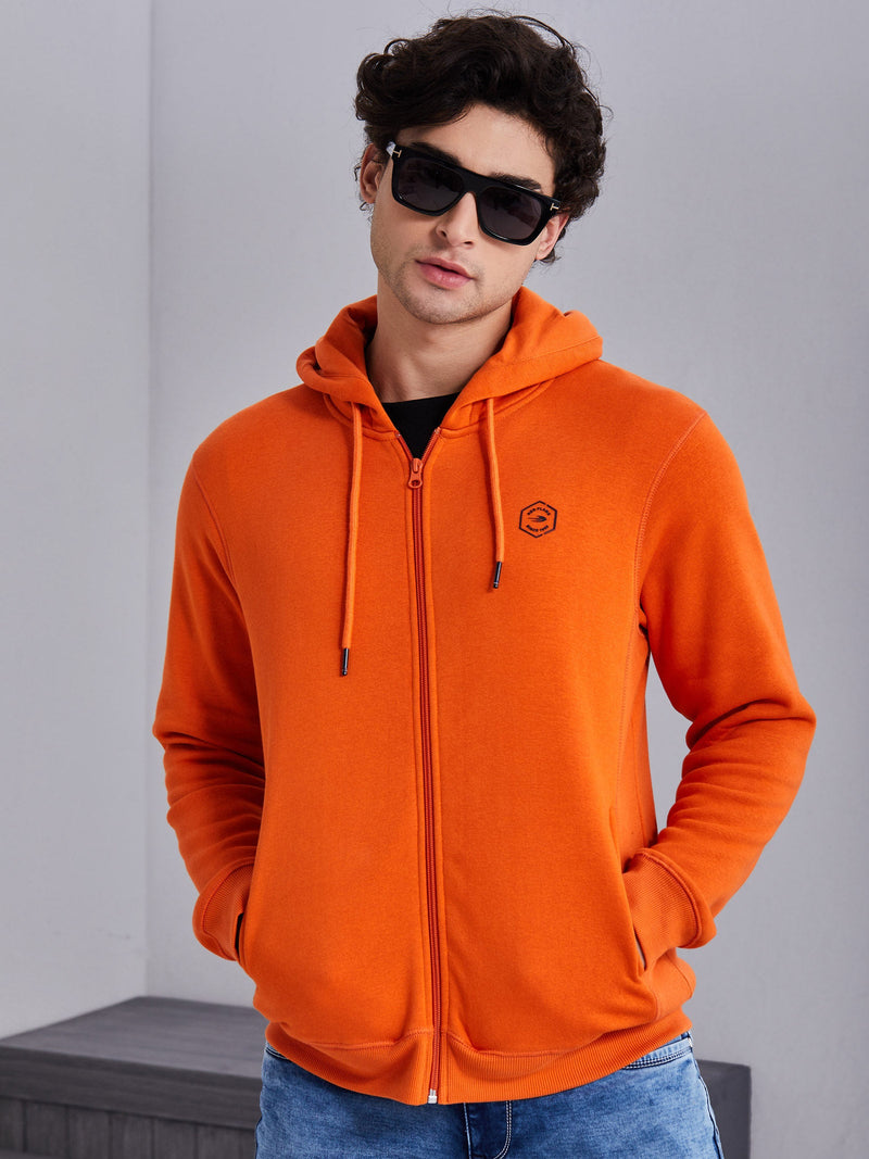 Orange Plain Hooded Sweatshirt