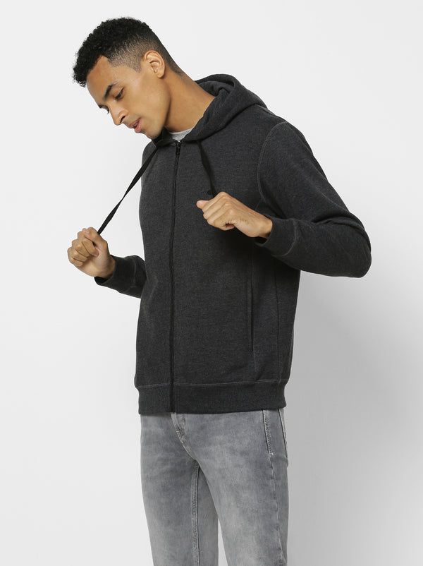Grey Plain Hooded Sweatshirt