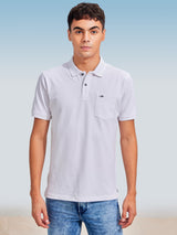 White Solid Stretch Polo T-Shirt