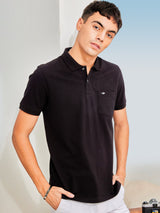 Black Solid Stretch Polo T-Shirt
