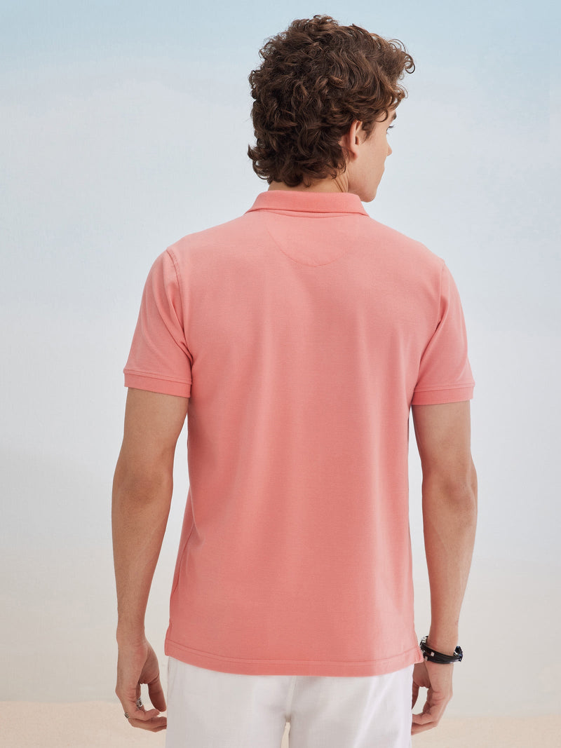Pink Solid Stretch Polo T-Shirt