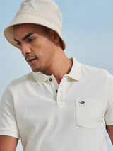 Cream Solid Stretch Polo T-Shirt