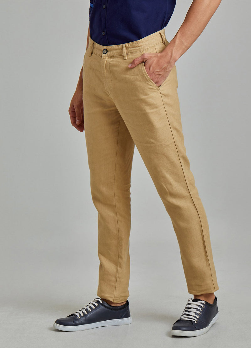 Khakhi Plain Linens Lean Fit Trouser