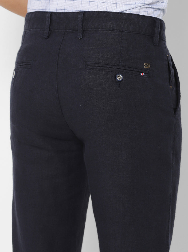 Navy Linens Solid Slim Fit Trouser