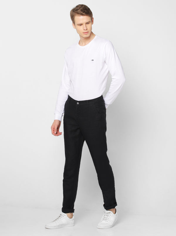 Black Linens Plain Lean Fit Trouser