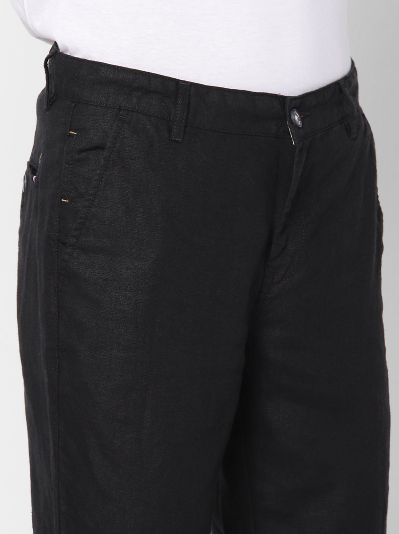 Black Linens Solid Slim Fit Trouser