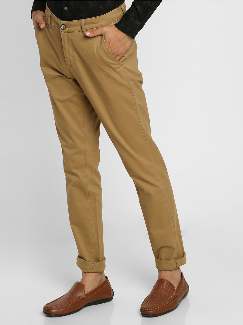 Khaki Solid Stretch Trouser
