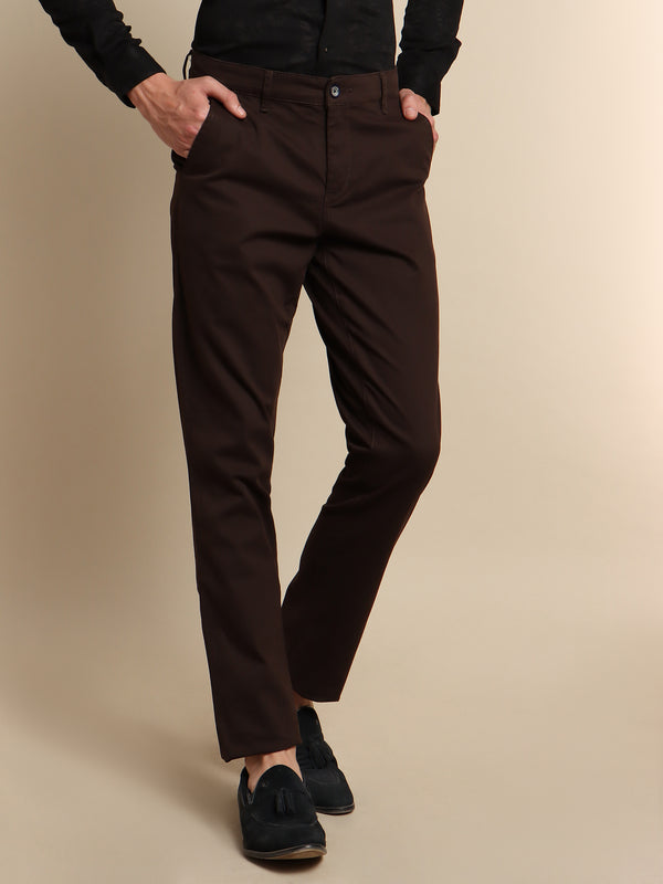 Brown Plain Stretch Trouser