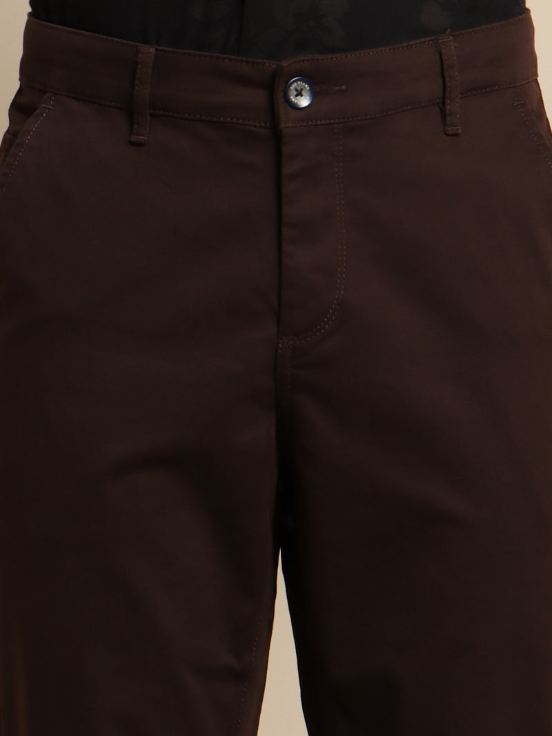Brown Solid Stretch Trouser