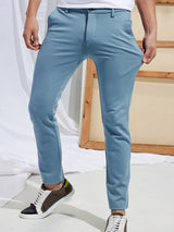 Blue Plain 4-Way Stretch Ultra Slim Fit Trouser