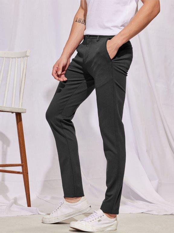 Dark Grey Solid 4-Way Stretch Ultra Slim Fit Trouser
