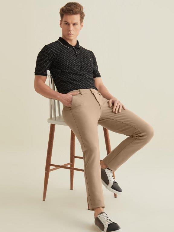 Beige Plain 4-Way Stretch Ultra Slim Fit Trouser