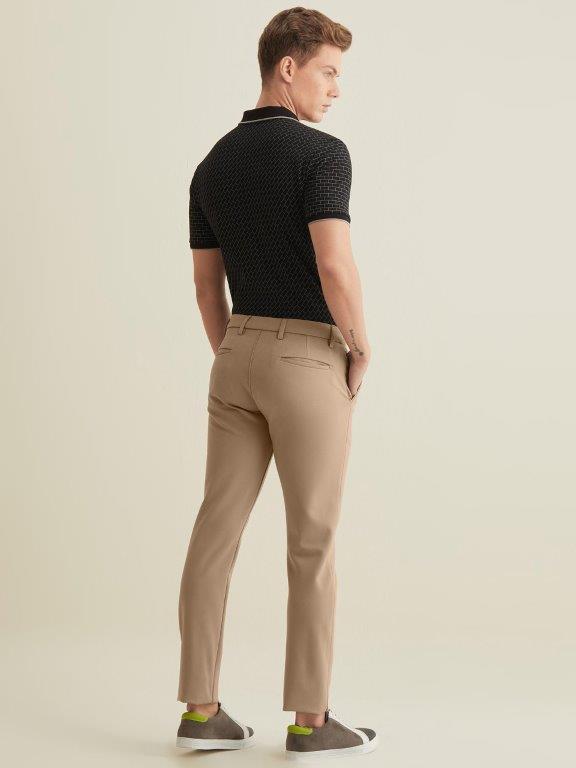 Beige Solid 4-Way Stretch Ultra Slim Fit Trouser