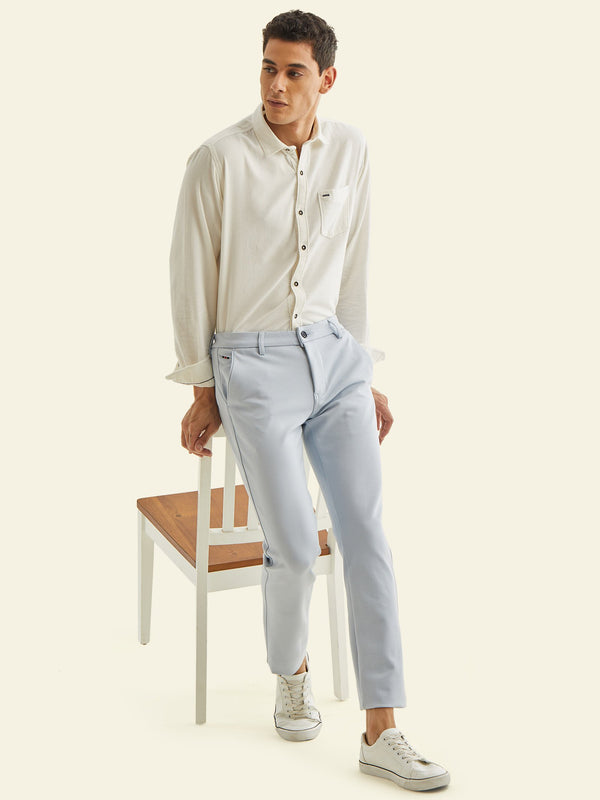 Light Blue Plain 4-Way Stretch Ultra Slim Fit Trouser