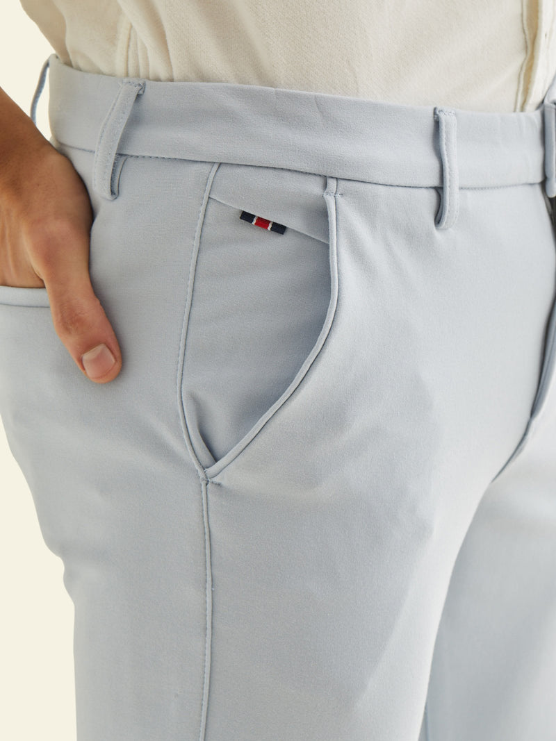 Light Blue Solid 4-Way Stretch Ultra Slim Fit Trouser