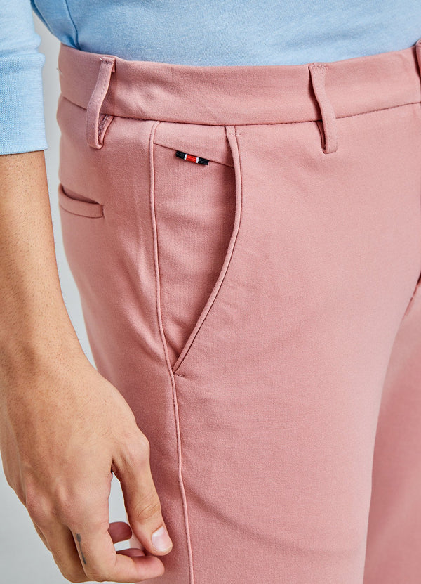Pink Plain 4-Way Stretch Ultra Slim Fit Trouser