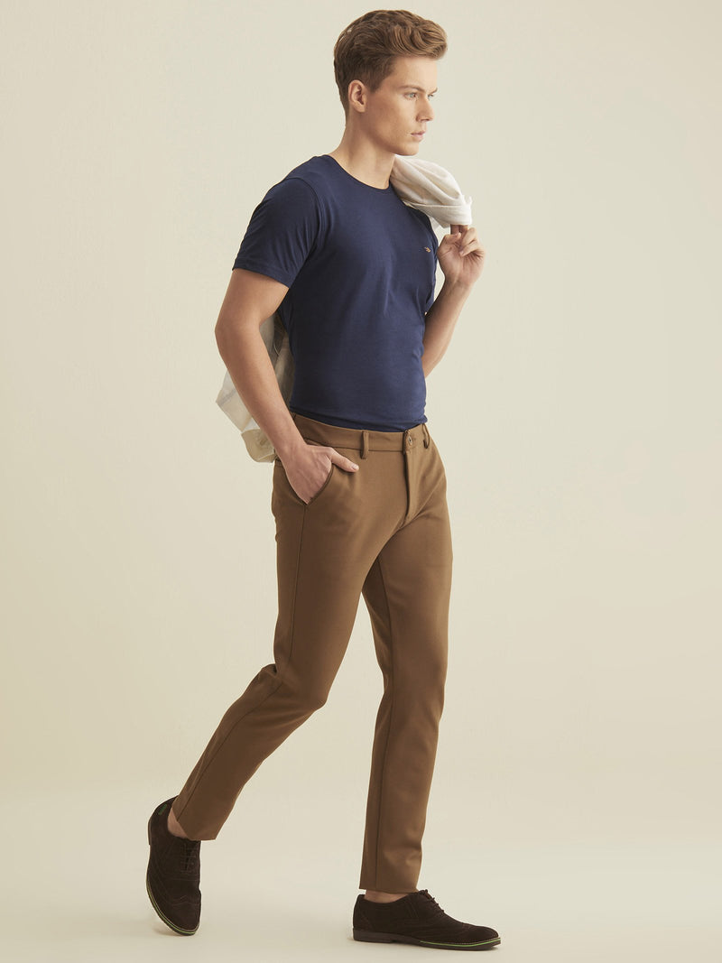 Brown Plain 4-Way Stretch Ultra Slim Fit Trouser
