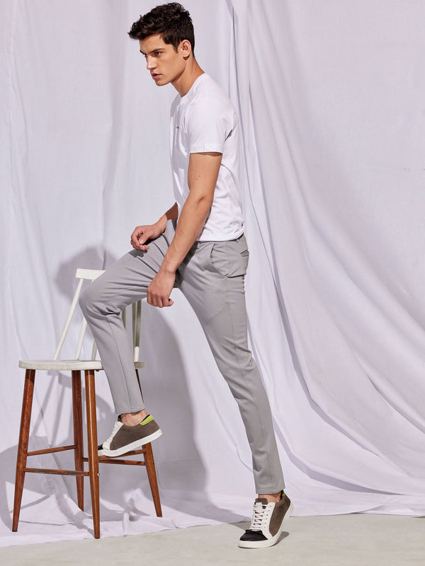 Grey Plain 4-Way Stretch Ultra Slim Fit Trouser