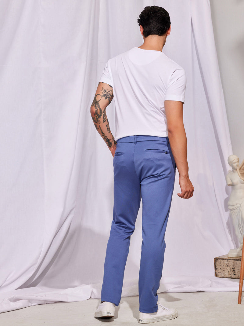 Blue Solid 4-Way Stretch Ultra Slim Fit Trouser