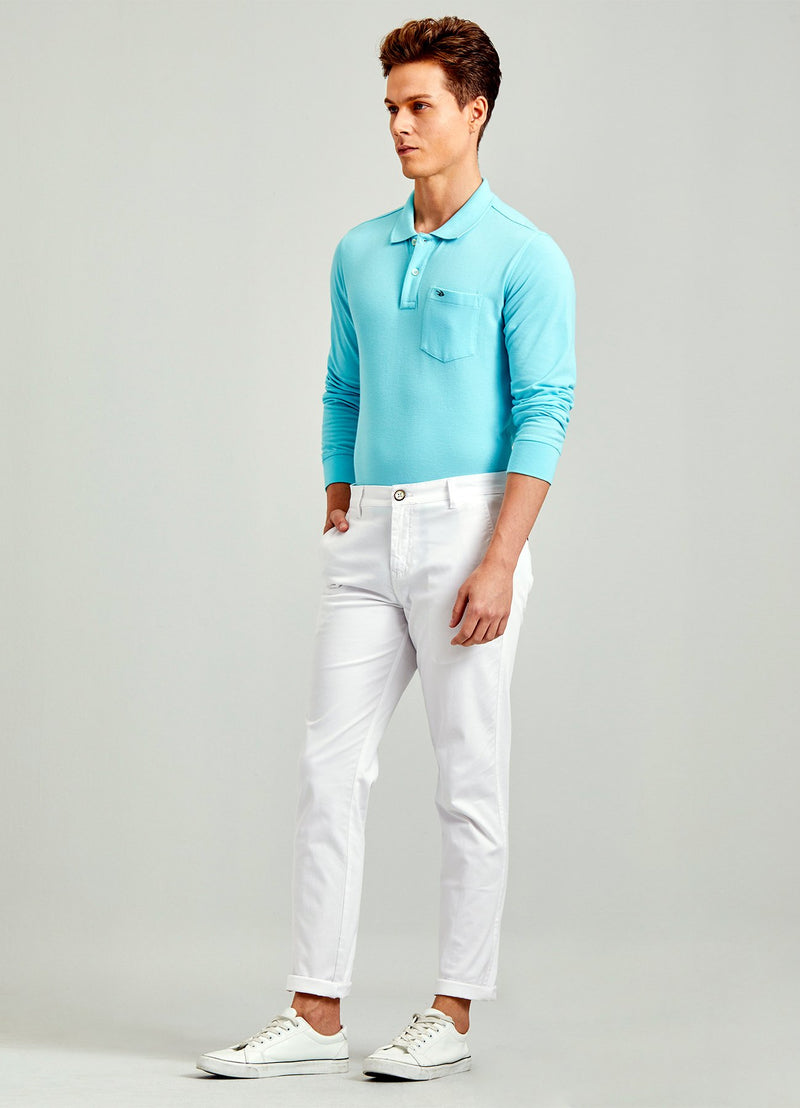 White Plain Stretch Lean Fit Trouser
