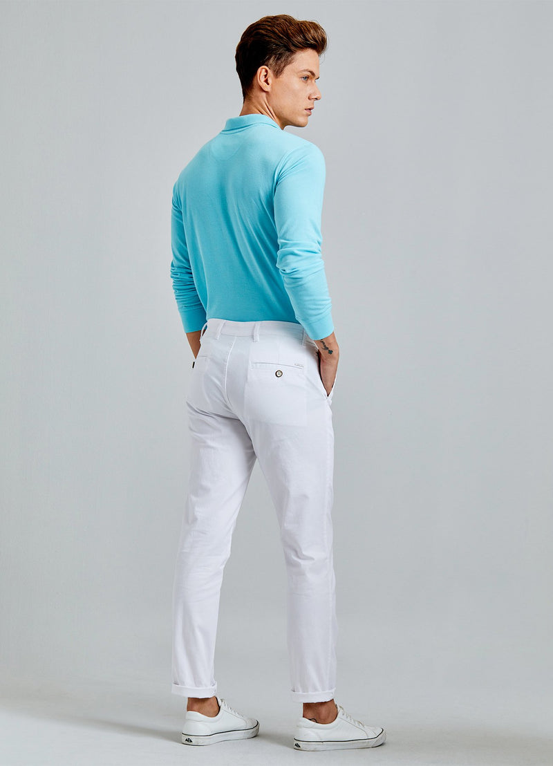 White Plain Stretch Lean Fit Trouser