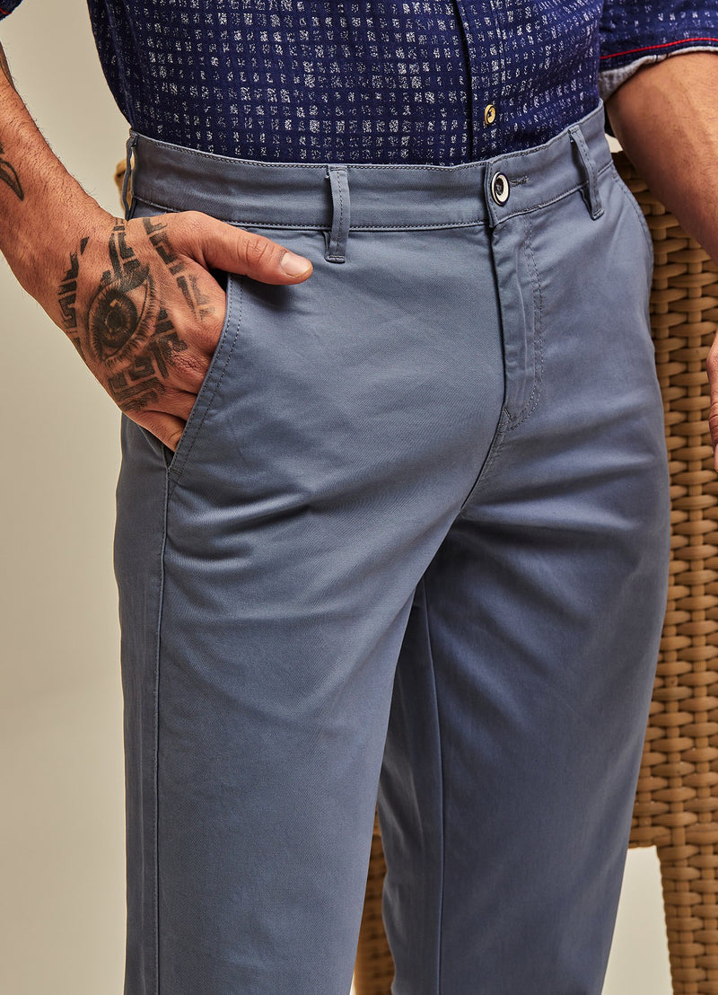 Blue Plain Stretch Lean Fit Trouser