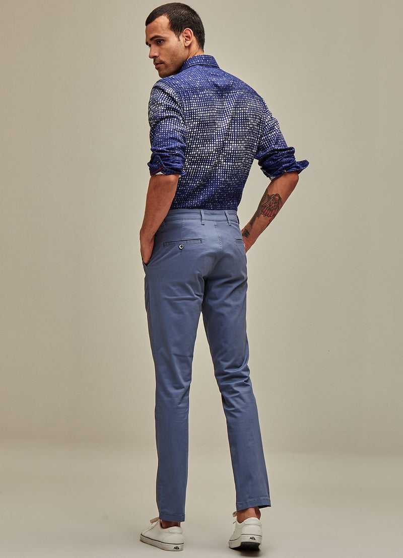 Blue Solid Stretch Slim Fit Trouser