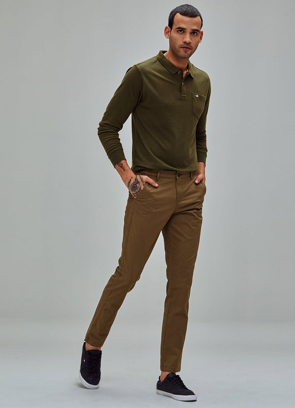 Khaki Plain Stretch Lean Fit Trouser