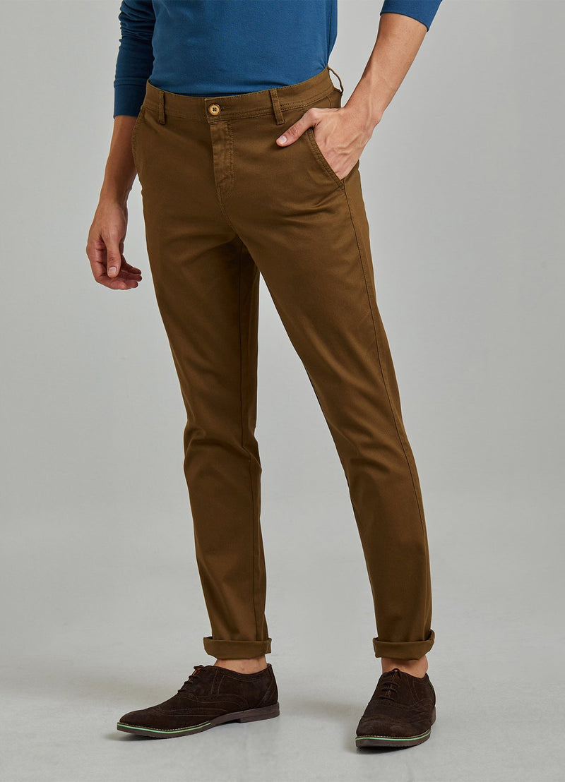 Brown Plain Stretch Lean Fit Trouser