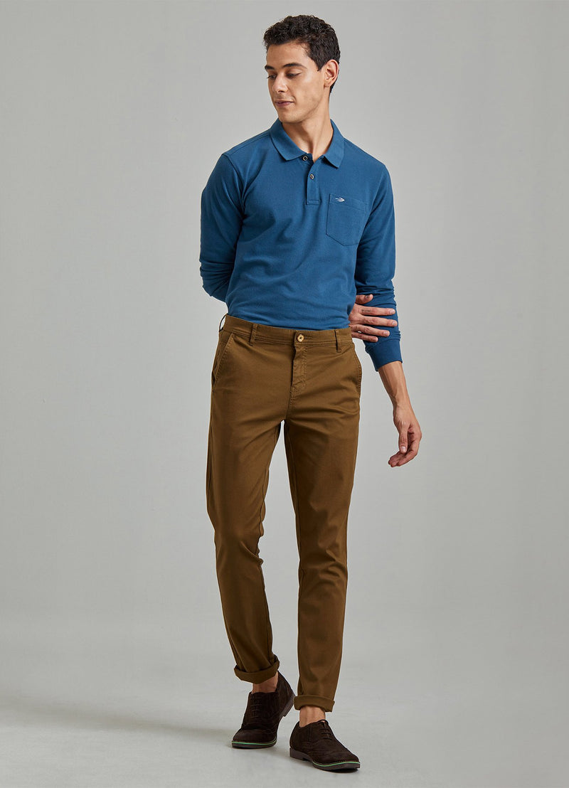 Brown Solid Stretch Slim Fit Trouser