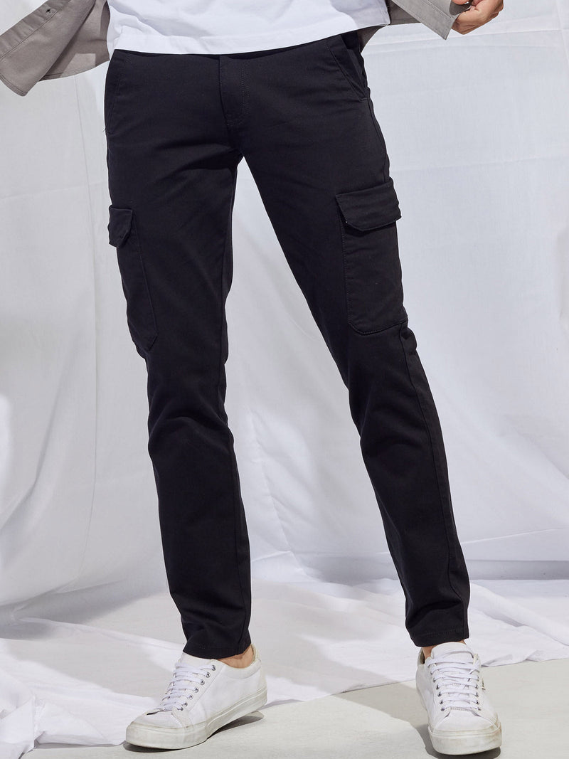 Black Stretch Satin Cargo Trouser