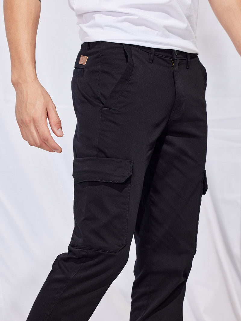 Black Stretch Satin Cargo Trouser
