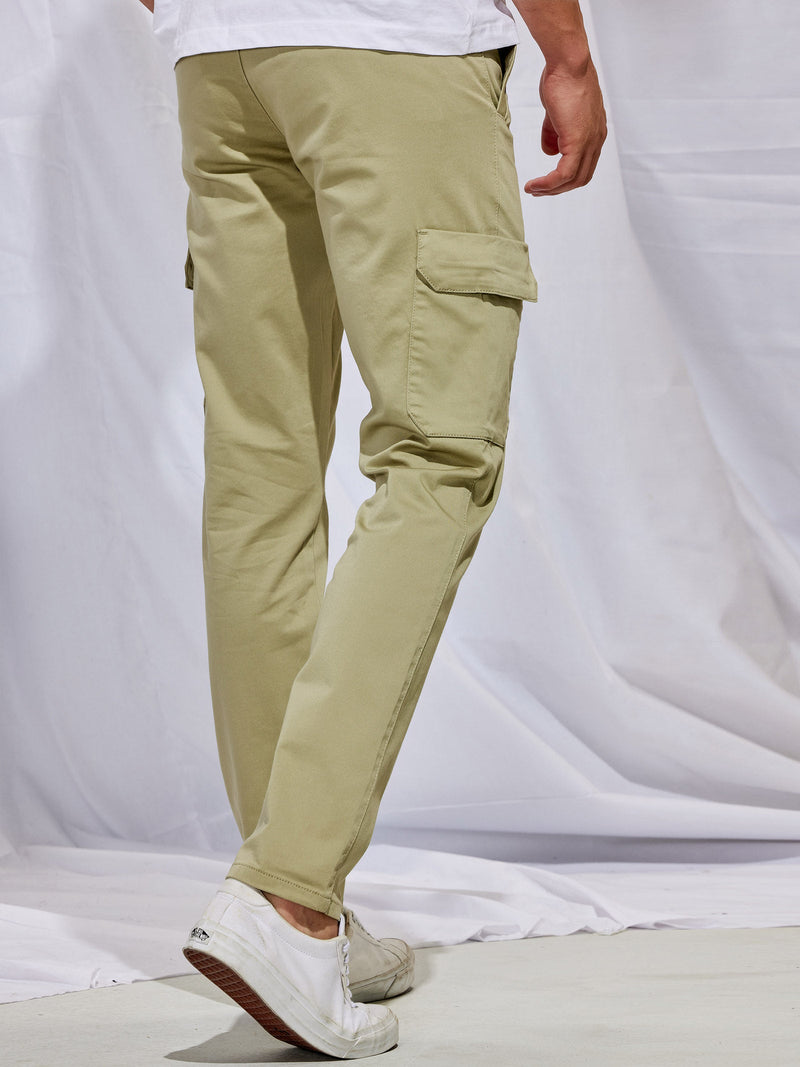 Green Stretch Satin Cargo Trouser